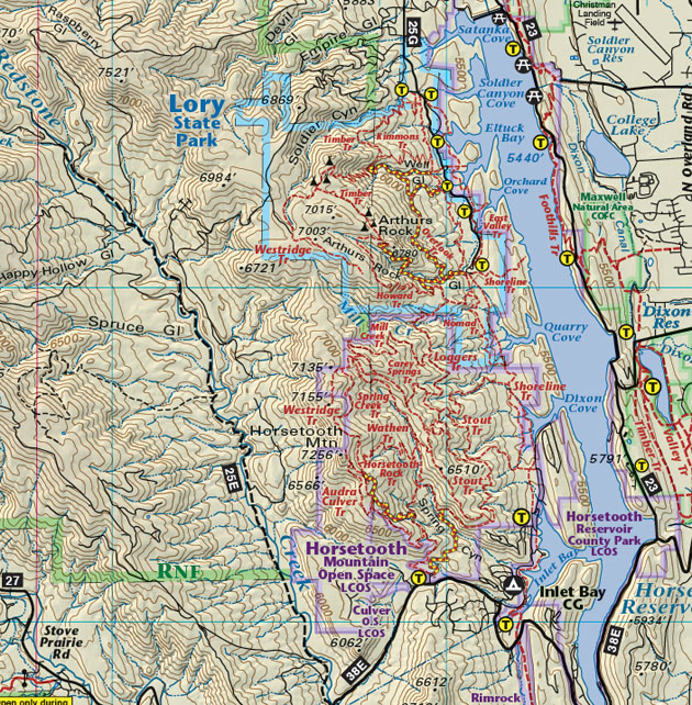 Front Range Trails Colorado Recreation Topo Map Latitude 40 Maps   Front Range Horsetooth Reservor 